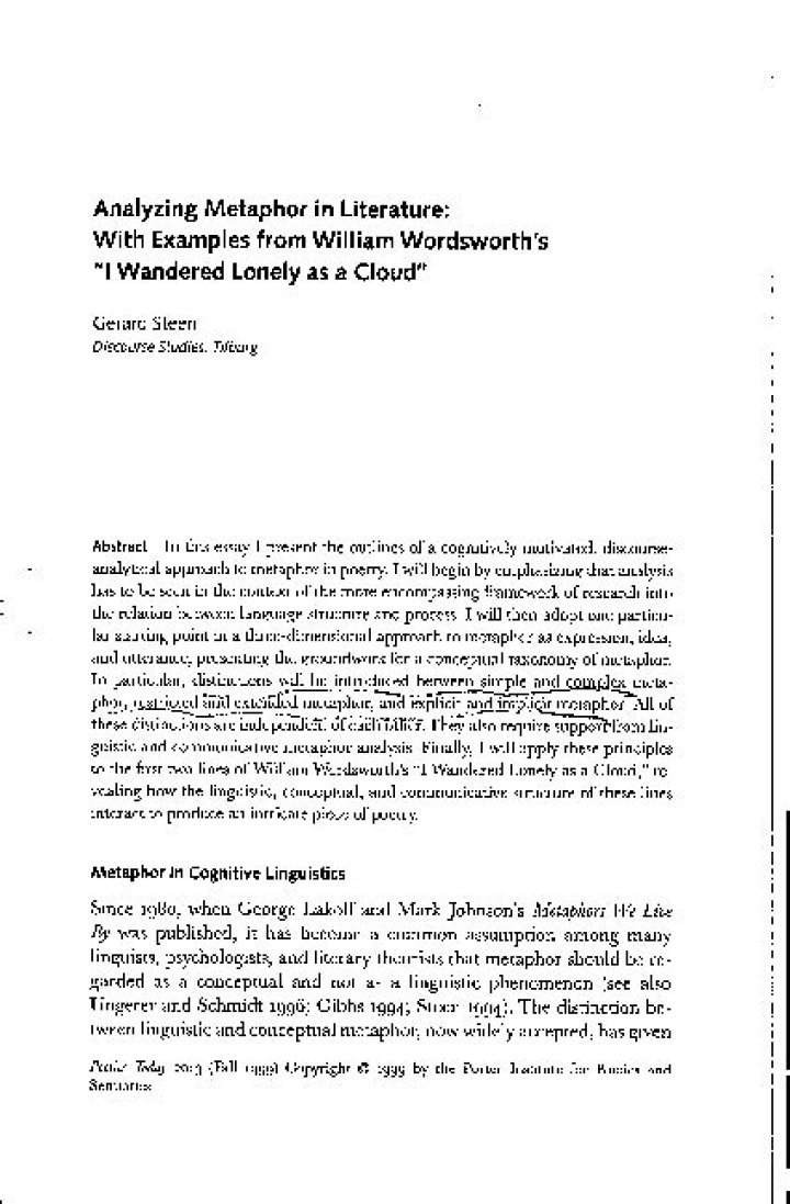 Analyze metaphor in I Wandered Lonely as a Cloud
